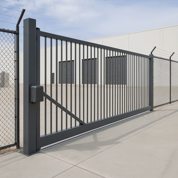 Heavy-duty commercial electric sliding gate for warehouse security by Auto Gate Guys Melbourne.